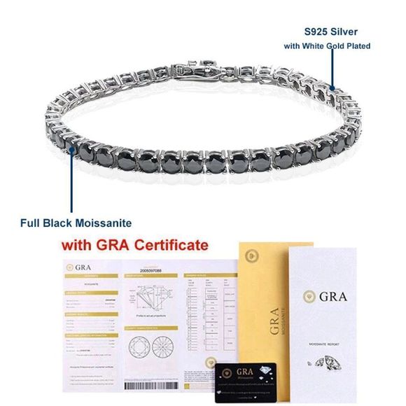 19cm GRA Black Moissanite Diamond 5mm Tennis Bracelet 18k White Gold 925 Silver - Picture 7 of 8